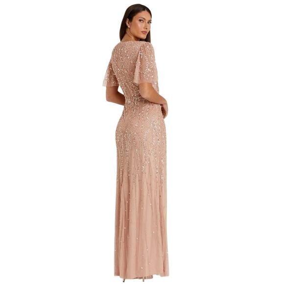 Mac Duggal NWD Style 35109 Size 10 Pink Embellished Flutter Sleeve Maxi Gown - Picture 5 of 15